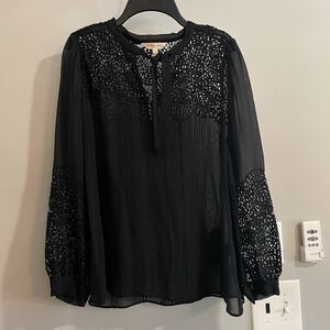Rebecca Taylor Top Sz 2 Black 100% Silk‎ Sheer Crochet Fairy Whimsigoth Sexy